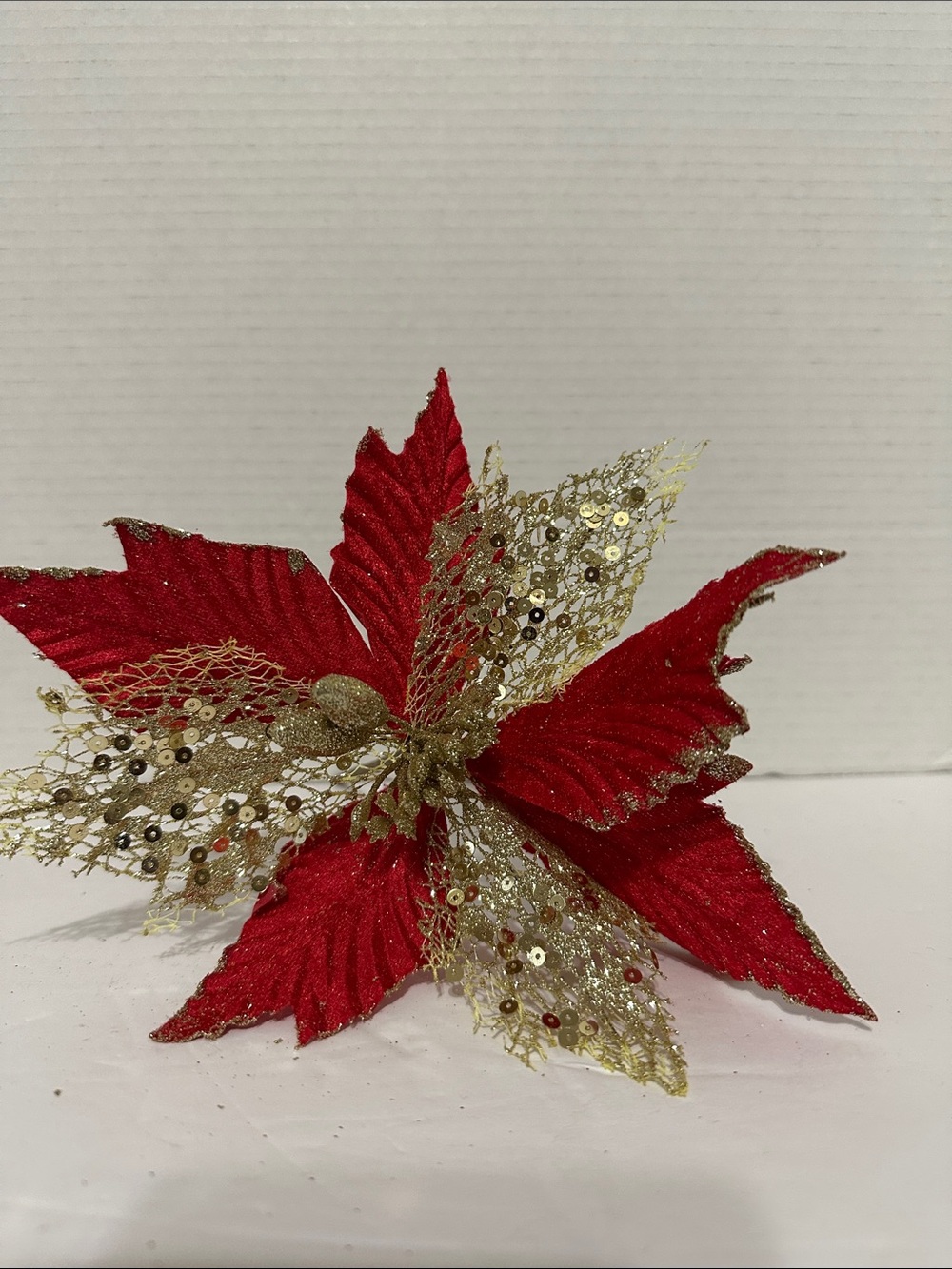6 Red & Gold Poinsettia Floral Picks